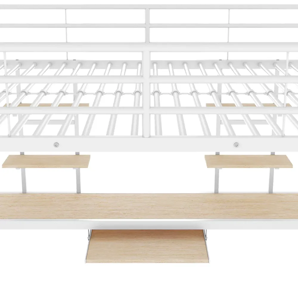 Okwish Lit mezzanine 140x200 cm, Lit enfant/ado avec bureau et 2 étagères - Métal + MDF - Sans matelas - Blanc* Lit Mezzanine