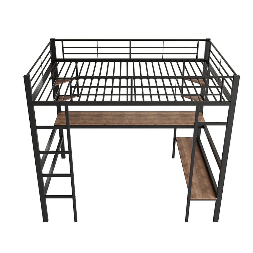 ProximaX Lit mezzanine 90x200 cm métal noir, surélevé avec échelle, bureau et 4 étagères d angle, pour enfants et ados*Enfant Lit Enfant
