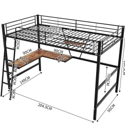 ProximaX Lit mezzanine 90x200 cm métal, surélevé, échelle, bureau en L et étagère intégrée, pour enfants et adolescents, Noir*Enfant Lit Enfant