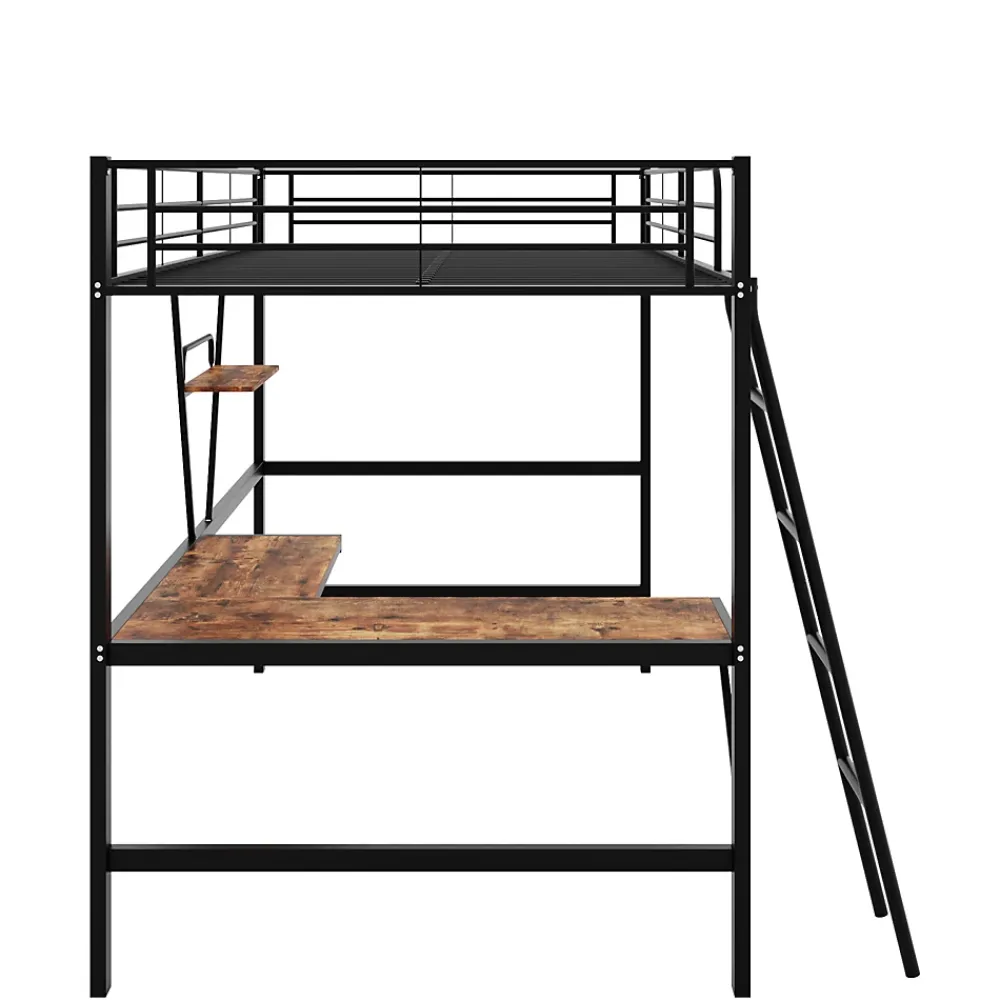 ProximaX Lit mezzanine 90x200 cm métal, surélevé, échelle, bureau en L et étagère intégrée, pour enfants et adolescents, Noir*Enfant Lit Enfant