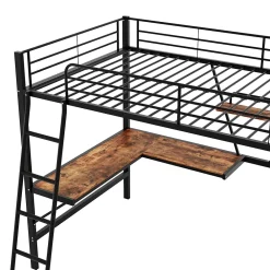 ProximaX Lit mezzanine 90x200 cm métal, surélevé, échelle, bureau en L et étagère intégrée, pour enfants et adolescents, Noir*Enfant Lit Enfant