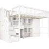 ModernLuxe Lit mezzanine 90x200 cm multifonctionnel en bois et MDF - avec escalier de rangement, bureau et armoire - Blanc(sans matelas)*Enfant Lit Enfant