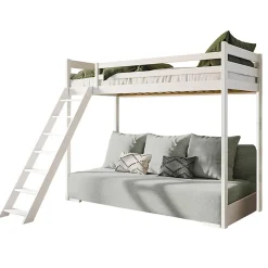 Petits-Meubles Lit mezzanine 90x200 sommier et canape inclus Orlane Blanc et gris* Lit Mezzanine