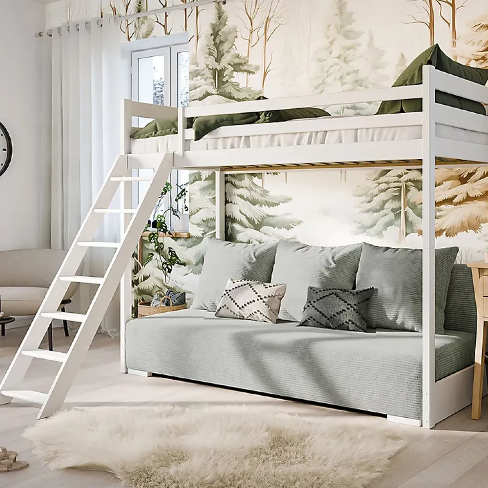 Petits-Meubles Lit mezzanine 90x200 sommier et canape inclus Orlane Blanc et gris* Lit Mezzanine