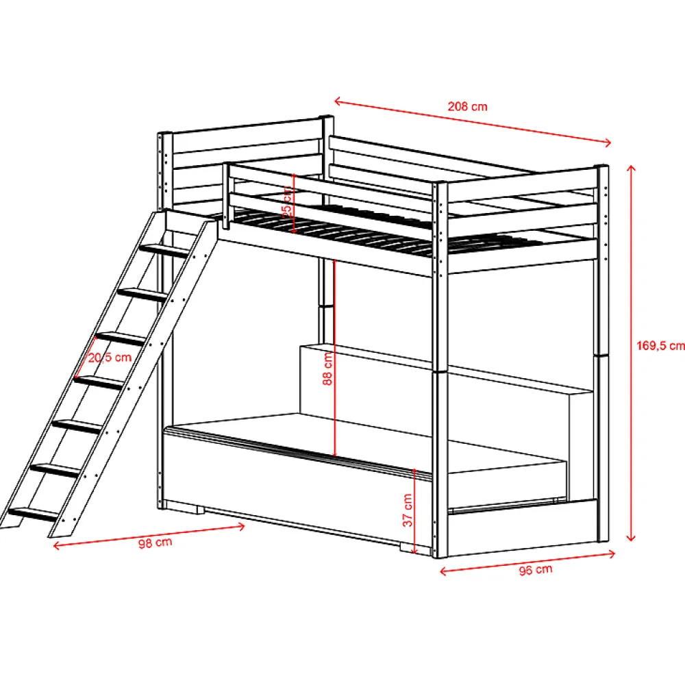 Petits-Meubles Lit mezzanine 90x200 sommier et canape inclus Orlane Blanc et gris* Lit Mezzanine
