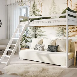 Lit mezzanine 90x200 sommier et canape inclus Orlane Blanc et blanc casse>Petits-Meubles