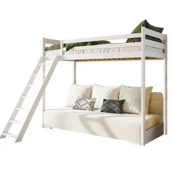 Lit mezzanine 90x200 sommier et canape inclus Orlane Blanc et blanc casse>Petits-Meubles