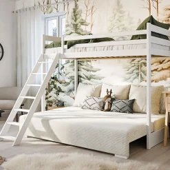 Lit mezzanine 90x200 sommier et canape inclus Orlane Blanc et blanc casse><noscript><img width=