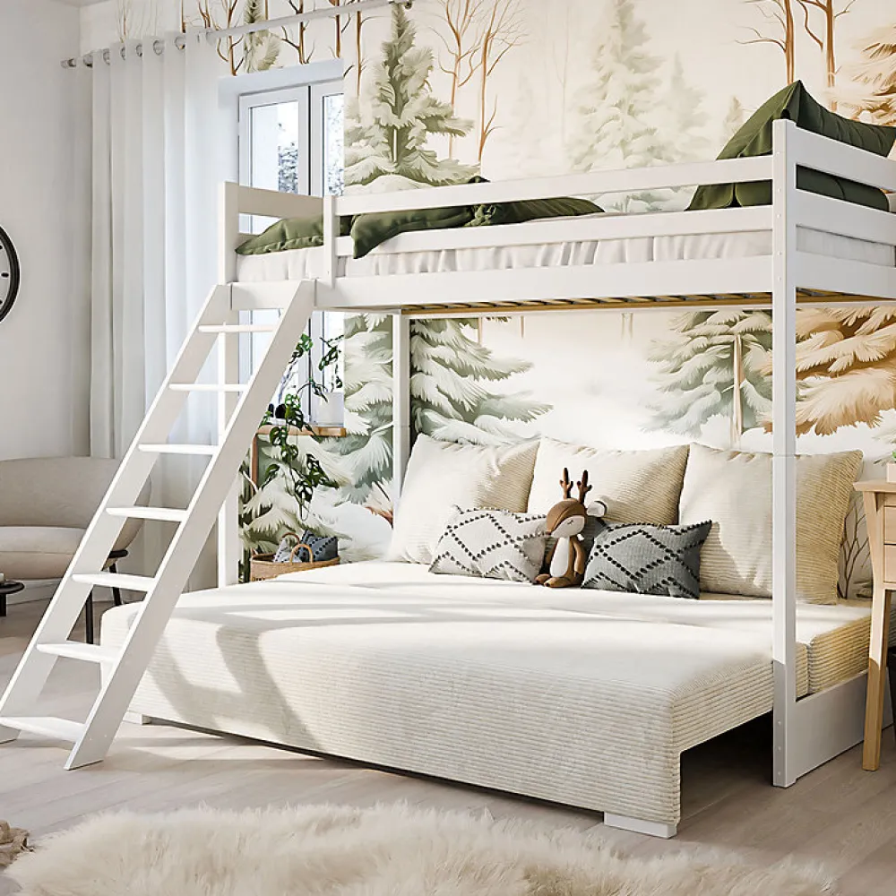 Lit mezzanine 90x200 sommier et canape inclus Orlane Blanc et blanc casse>Petits-Meubles