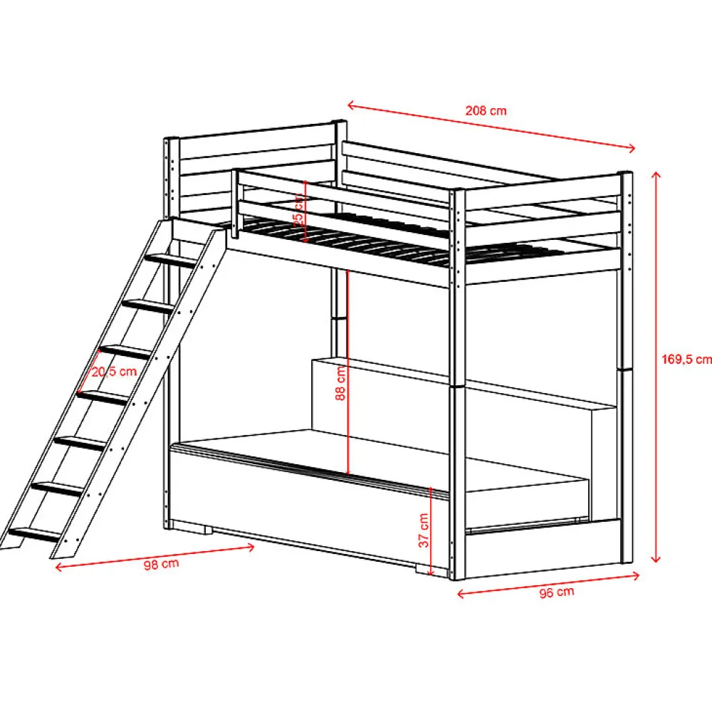 Lit mezzanine 90x200 sommier et canape inclus Orlane Blanc et blanc casse>Petits-Meubles