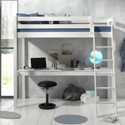 Petits-Meubles Lit Mezzanine 90x200 Sommier Inclus et Bureau Vipack Pino - Blanc*Enfant Lit Enfant