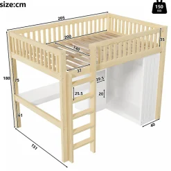 Lit mezzanine 140x200cm - bureau et armoire - 3 tiroirs - escalier - naturel (matelas non inclus)><noscript><img width=