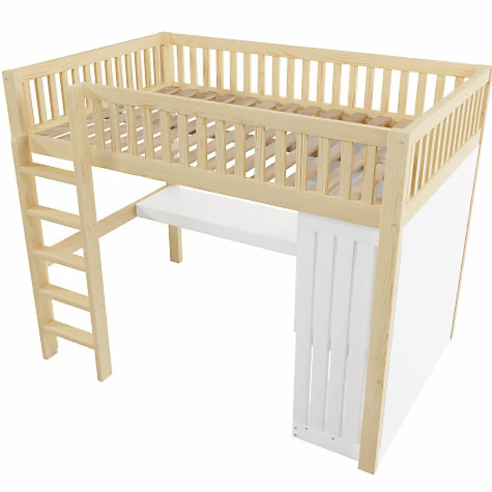Lit mezzanine 140x200cm - bureau et armoire - 3 tiroirs - escalier - naturel (matelas non inclus)>ModernLuxe