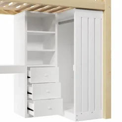 ModernLuxe Lit mezzanine 90x200cm - bureau et armoire - 3 tiroirs - escalier - naturel (matelas non inclus)* Lit Mezzanine