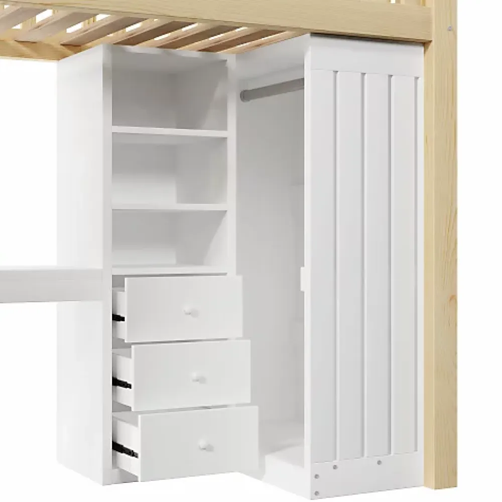 ModernLuxe Lit mezzanine 90x200cm - bureau et armoire - 3 tiroirs - escalier - naturel (matelas non inclus)* Lit Mezzanine