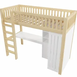 ModernLuxe Lit mezzanine 90x200cm - bureau et armoire - 3 tiroirs - escalier - naturel (matelas non inclus)* Lit Mezzanine