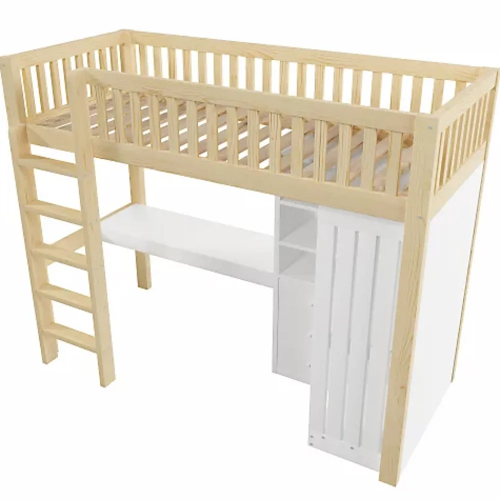 ModernLuxe Lit mezzanine 90x200cm - bureau et armoire - 3 tiroirs - escalier - naturel (matelas non inclus)* Lit Mezzanine