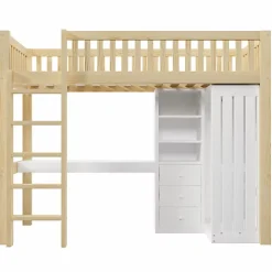 ModernLuxe Lit mezzanine 90x200cm - bureau et armoire - 3 tiroirs - escalier - naturel (matelas non inclus)* Lit Mezzanine