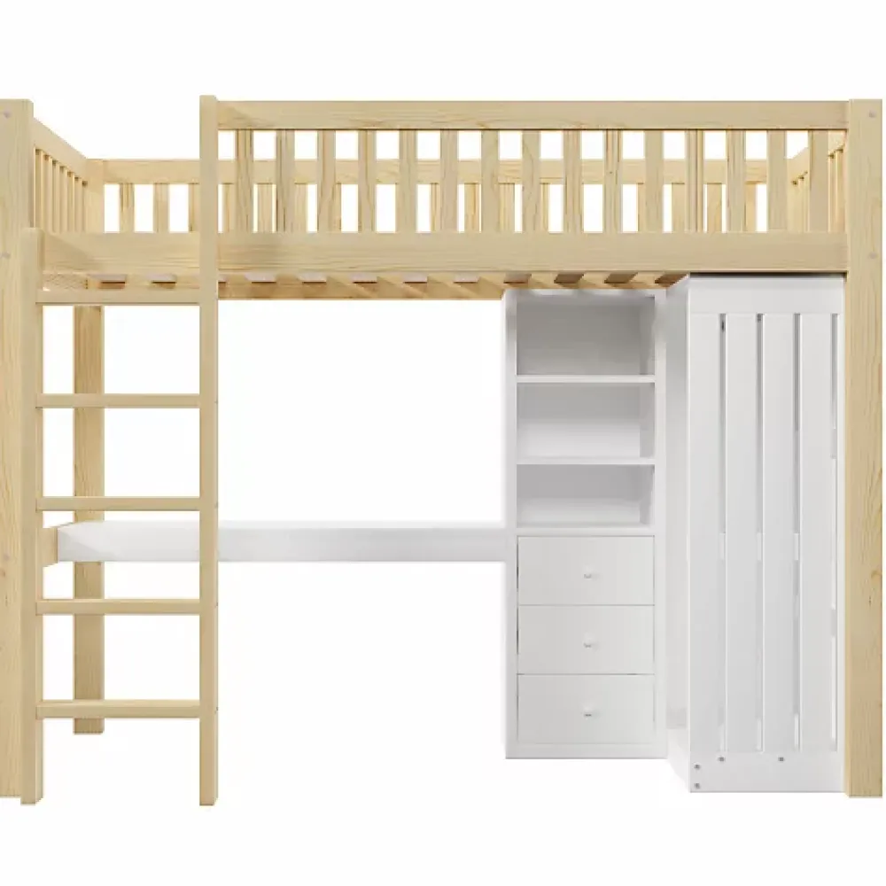 ModernLuxe Lit mezzanine 90x200cm - bureau et armoire - 3 tiroirs - escalier - naturel (matelas non inclus)* Lit Mezzanine