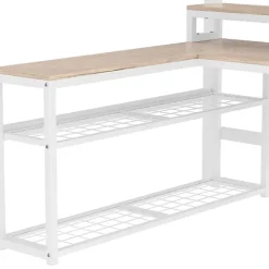 ModernLuxe Lit mezzanine 140x200cm - escalier de sécurité - rambarde - LED - bureau - port USB - blanc (matelas non inclus)* Lit Mezzanine