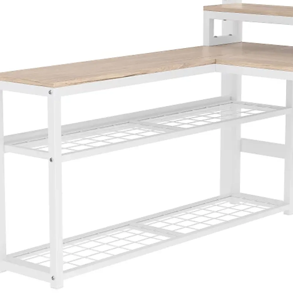 ModernLuxe Lit mezzanine 140x200cm - escalier de sécurité - rambarde - LED - bureau - port USB - blanc (matelas non inclus)* Lit Mezzanine
