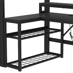 Lit mezzanine 90x200cm - escalier de sécurité - rambarde - LED - bureau - port USB - noir (matelas non inclus)><noscript><img data-lazyloaded=