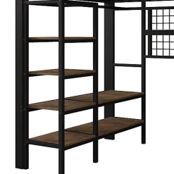 Lit mezzanine 140x200cm - structure en fer - rangements - éclairage LED - noir (matelas non inclus)><noscript><img width=