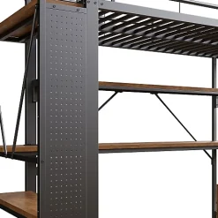 ModernLuxe Lit mezzanine 90x200cm - structure en fer - bureau avec étagère - LED - port USB - noir (matelas non inclus)* Lit Mezzanine