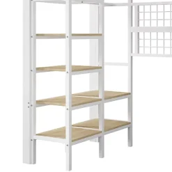 ModernLuxe Lit mezzanine 90x200cm - structure en fer - rangements - éclairage LED - blanc (matelas non inclus)* Lit Mezzanine