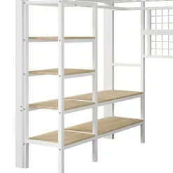 Lit mezzanine 140x200cm - structure en fer - rangements - éclairage LED - blanc (matelas non inclus)><noscript><img data-lazyloaded=