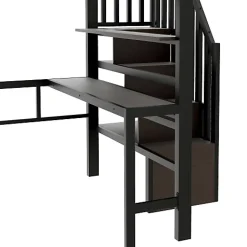 ModernLuxe Lit mezzanine 140x200cm - structure en fer - bureau - rangements - LED - escalier - noir (matelas non inclus)* Lit Mezzanine