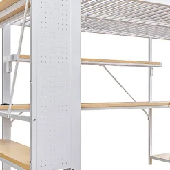 Lit mezzanine 140x200cm - structure en fer - bureau avec étagère - LED - port USB - blanc (matelas non inclus)><noscript><img width=