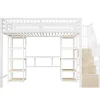 ModernLuxe Lit mezzanine 90x200cm - structure en fer - échelle de rangement - bureau - LED - USB - blanc (matelas non inclus)* Lit Mezzanine