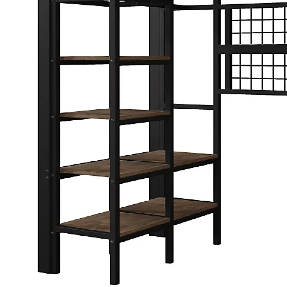ModernLuxe Lit mezzanine 90x200cm - structure en fer - rangements - éclairage LED - noir (matelas non inclus)* Lit Mezzanine