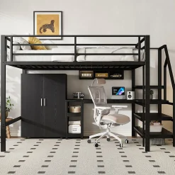 Lit Mezzanine 140X200Cm Armoire Bureau Noir><noscript><img width=