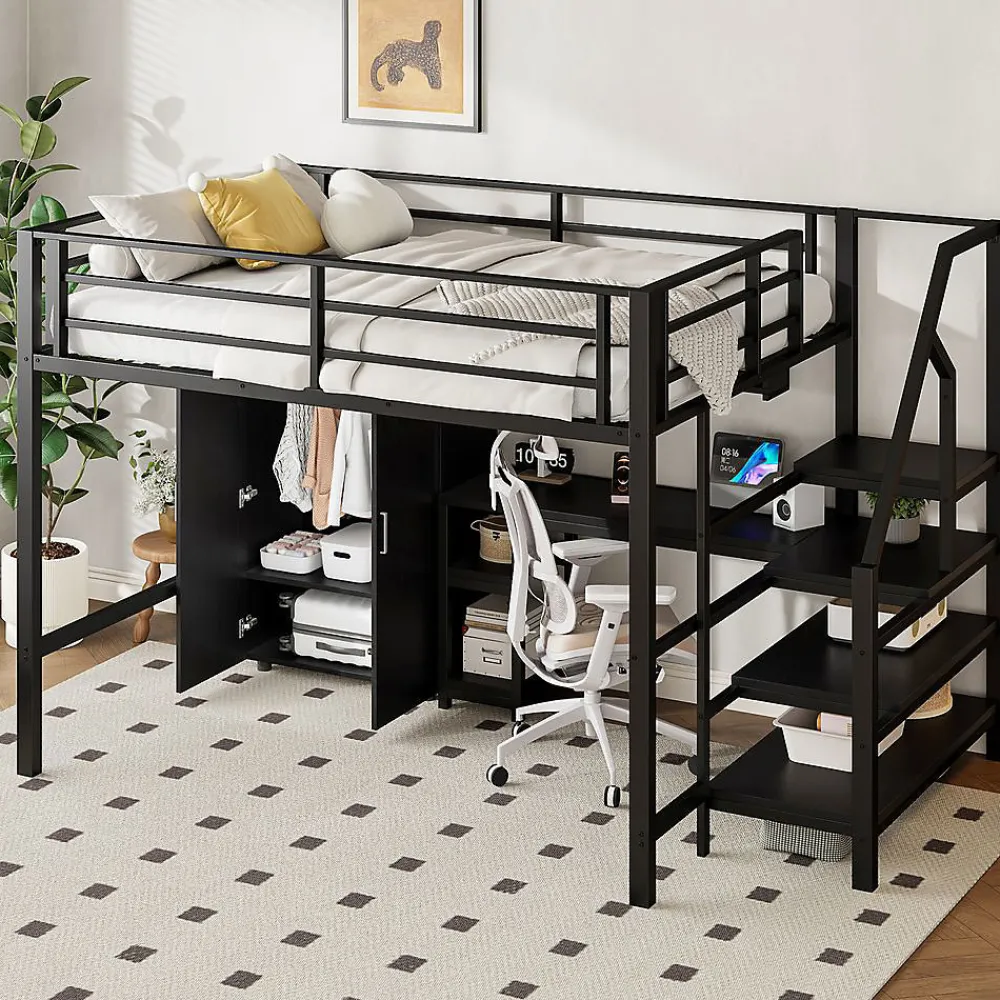 Lit Mezzanine 140X200Cm Armoire Bureau Noir>Blackcolors New