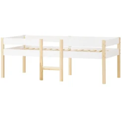 Lit mezzanine 90x200cm avec barrières de sécurité - en bois de pin massif - Blanc><noscript><img width=