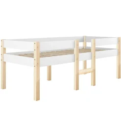 Lit mezzanine 90x200cm avec barrières de sécurité - en bois de pin massif - Blanc><noscript><img width=