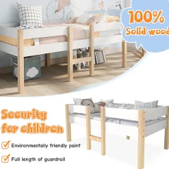 Lit mezzanine 90x190cm avec barrières de sécurité - en bois de pin massif - Blanc><noscript><img width=
