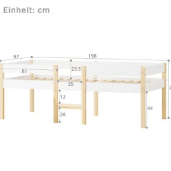 Lit mezzanine 90x190cm avec barrières de sécurité - en bois de pin massif - Blanc><noscript><img width=