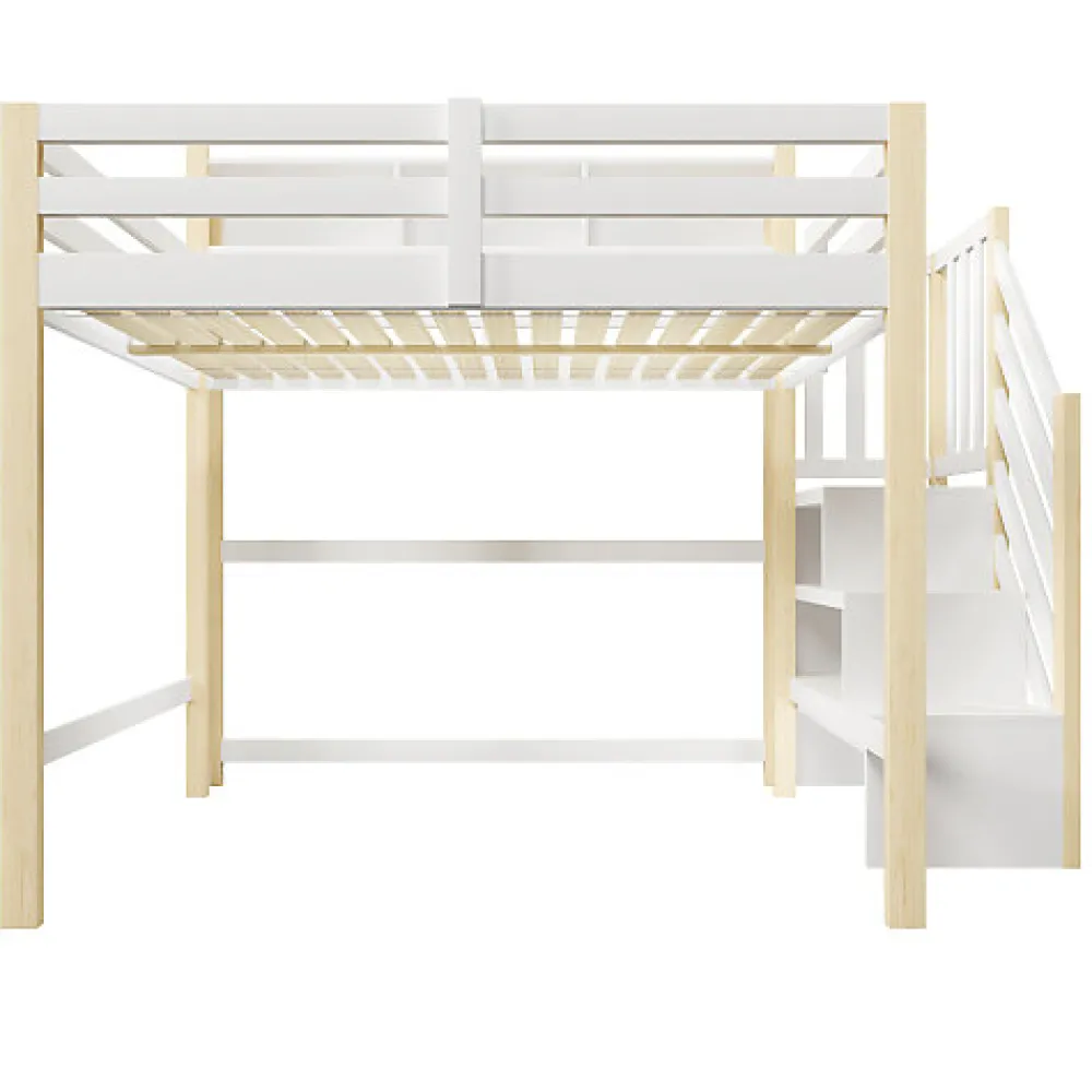 Lit mezzanine 140x200cm avec LED - avec échelle de rangement - compartiments de rangement - Blanc + Naturel (sans matelas)>ModernLuxe Clearance