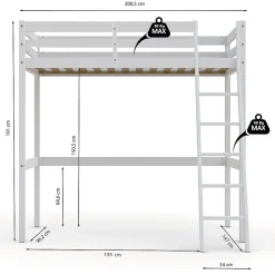 Lit Mezzanine 90x190cm blanc SALA avec incl. Sommier et échelle><noscript><img width=