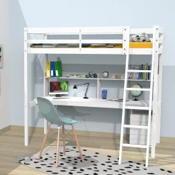 Lit Mezzanine 90x190cm blanc SALA avec Bureau et commode incl. Sommier et échelle>Bb Loisir Best