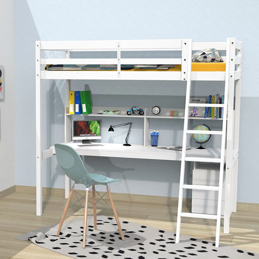 Lit Mezzanine 90x190cm blanc SALA avec Bureau et commode incl. Sommier et échelle>Bb Loisir Best
