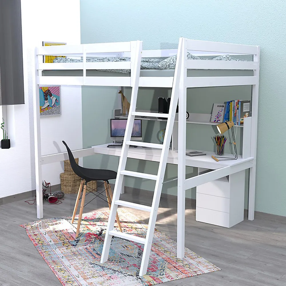Lit Mezzanine 140x190cm blanc SALA avec Bureau et commode incl. Sommier et échelle>Bb Loisir Discount