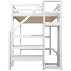 Lit Mezzanine 140X200Cm Escalier Armoire Blanc><noscript><img width=