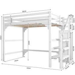 Lit Mezzanine 140X200Cm Escalier Armoire Blanc><noscript><img width=
