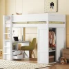 ProximaX Lit mezzanine 90x200cm, lit enfant polyvalent, équipé d'armoire, bureau et tiroirs, échelle, sommier à lattes, pin, blanc*Enfant Lit Enfant