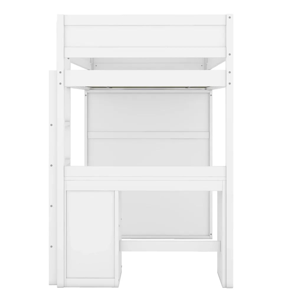 ProximaX Lit mezzanine 90x200cm, lit enfant polyvalent, équipé d'armoire, bureau et tiroirs, échelle, sommier à lattes, pin, blanc*Enfant Lit Enfant