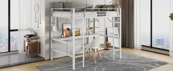 Simple Life Lit mezzanine, 90x200cm, metal, blanc, bureau, etageres, enfants, ados* Lit Mezzanine